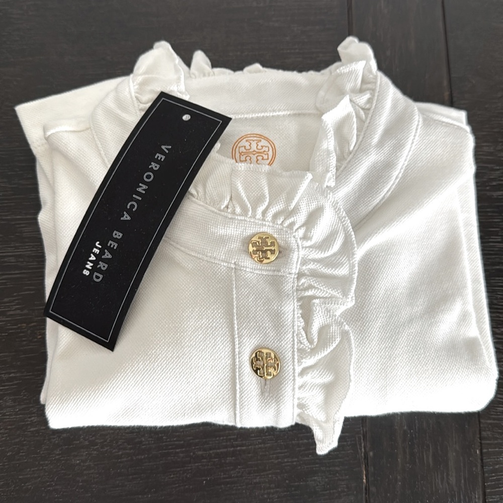 New Tory Burch Gidea Long Sleeve White Ruffled Top Medium